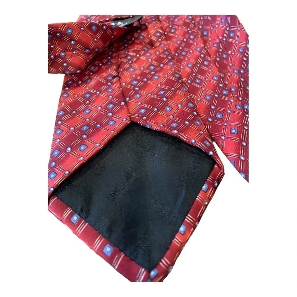VTG BETINI 100% Silk Italy Red Blue Geometric Circle Print Tie